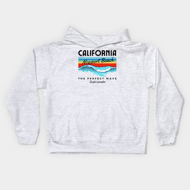 Retro Newport Beach California Kids Hoodie by bougieFire